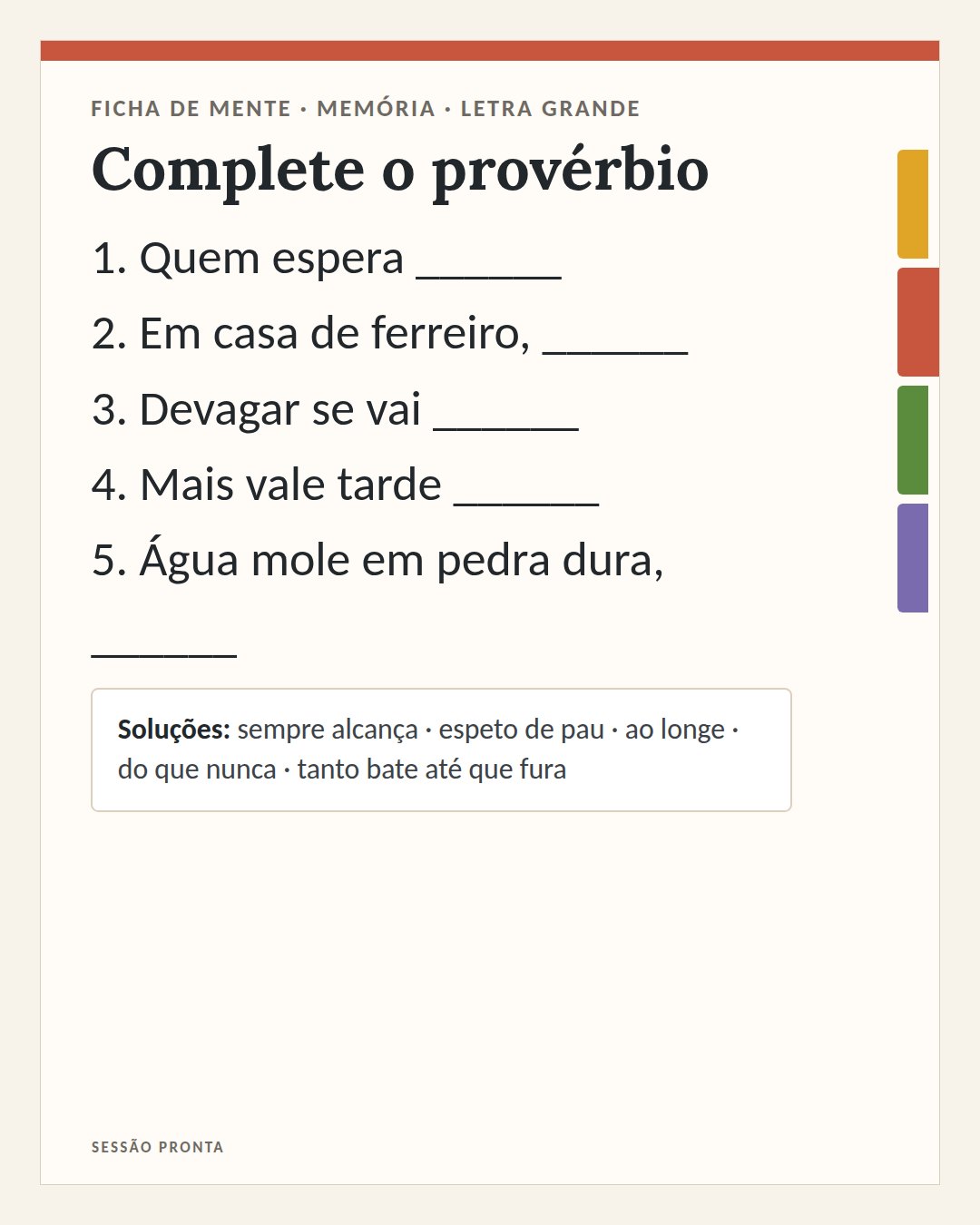 Exemplo de ficha de exercício da Sessão Pronta