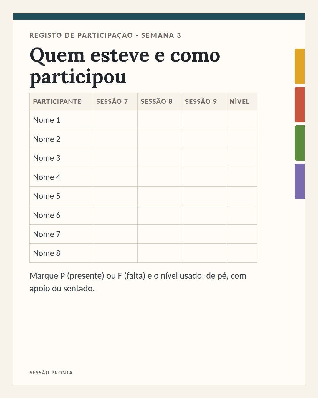 Exemplo de ficha de exercício da Sessão Pronta
